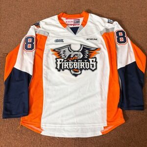 Rare CCM Flint Firebirds OHL Hockey Jersey Bianconi 8 White Orange Mens Small